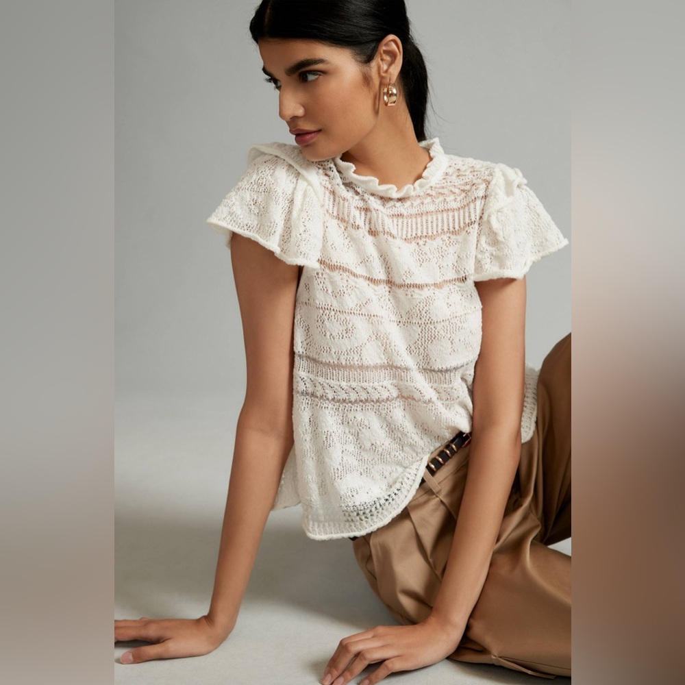 NWT By Anthropologie Lace Sweater Tee Size S